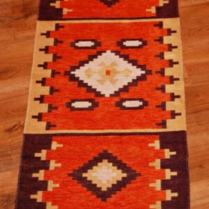 Kilim chodnik anatolijski pomarańczowy z dodatkiem brązu i beżu dwustronny 120cm x 60cm - obrazek 2