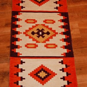Kilim chodnik anatolijski pomarańczowy z dodatkiem brązu i beżu dwustronny 120cm x 60cm - obrazek 3