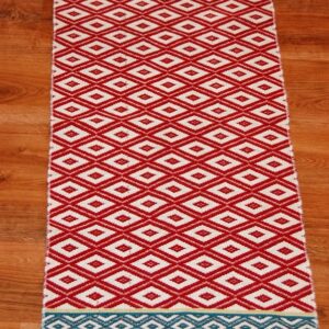 Kilim chodnik anatolijski dwustronny czerwony z niebieskim brzegiem 120cm x 60cm - obrazek 3