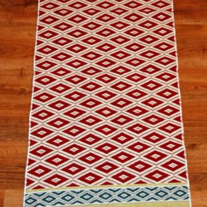 Kilim chodnik anatolijski dwustronny czerwony z niebieskim brzegiem 120cm x 60cm - obrazek 2