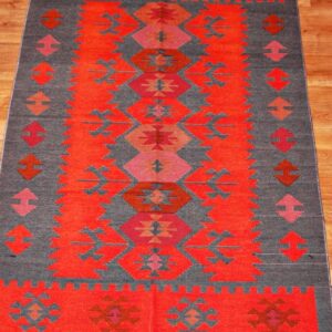 Kilim chodnik anatolijski dwustronny czerwono-czarny 180cm x 120cm - obrazek 2